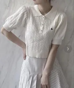 【POLO BCS コラボ】ケーブルポロニットトップス 半袖　ホワイト　ダズリン