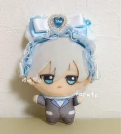 【ハンドメイド】ちびぐるみ用 猫耳ヘッドドレス 水色×白 レースハンドメイドのサムネイル