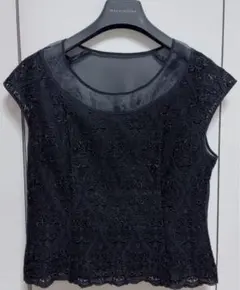 U by ungaro レース切替ブラウス ブラック40 Mサイズ 半袖 黒のサムネイル