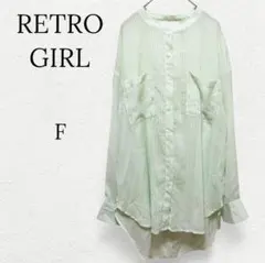 ◇レトロガール◇シアーシャツチュニック ストライプ ポケット グリーンＦ 透け感
