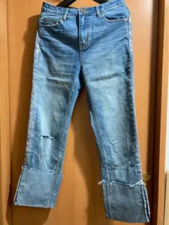 エムズエキサイト Emsexcite ワイド デニム Lサイズ 裾フリンジ 加工