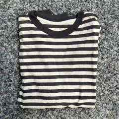 黒とベージュのストライプ長袖カットソー L