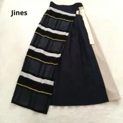 ジネス 配色 ベルテッド ロングスカート ラップ風 38 ベージュ ブラック