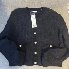 【新品タグ付き】 GU ツイーディーニットカーディガン M ネイビー