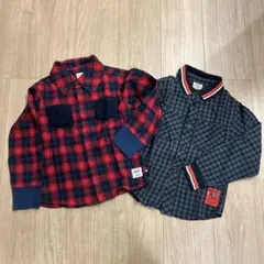 赤と紺・グレーと黒　チェック長袖シャツ 130cm FARM ジャンクストアー