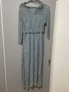 ライトブルー レース パーティードレス M