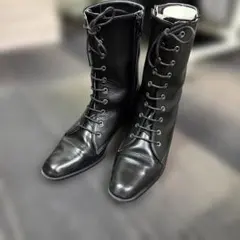 黒 レースアップブーツ 中ヒール　23.5cm　卒業式袴用にもおすすめ