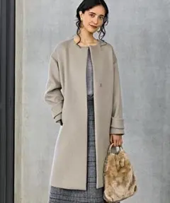 未使用に近い ◆FFC アンゴラビーバー スリット ノーカラー コート