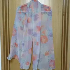 シフォンストール 大判スカーフ 花柄 ベージュ系 シアー 薄手 ショール 夏用