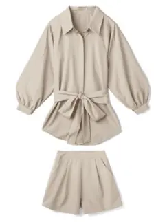 GRL リボンベルト付ラウンドヘムシャツXショートパンツセットアップ