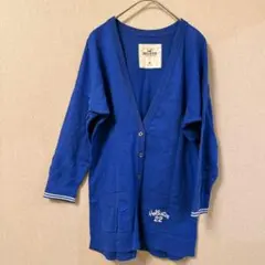 【美品】Hollister ホリスター ロングカーディガン ブルー M 刺繍ロゴのサムネイル