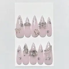 【現品】ネイルチップ 量産型 ワンホン 韓国 スナ系 ちゅるん ピンク ラメ