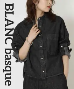 ブランバスク　パールボタン ダンガリーデニムスタンドブラウス
