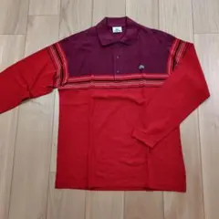 LACOSTE ストライプ ポロシャツ 赤/ワインレッド
