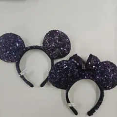 ミッキー耳カチューシャ 紫色 スパンコール