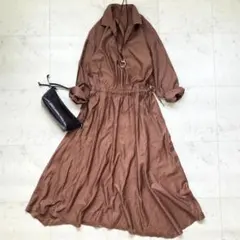 美品 ギャルリーヴィー コットン サテン シャツワンピース ブラウン