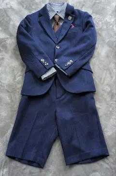 最終処分!!セレモニー ネイビー スーツ 120A チェック柄シャツ付き