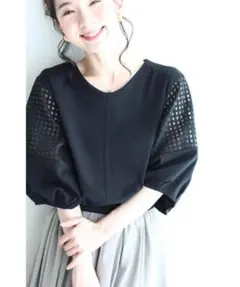 cawaii 格子チェックのバルーン袖プルオーバー　シアーチェック　ぽわん袖のサムネイル
