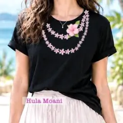 2連レイTシャツ・黒 ・Lサイズ♡フラダンス ハワイアン タヒチアン♡ピンク 花のサムネイル