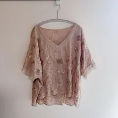 Diagram◆エンブロイダリービーズ刺繍Vネックトップス36くすみピンク