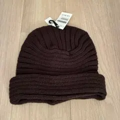 【タグ付き】ダークブラウン リブ編み ニット帽