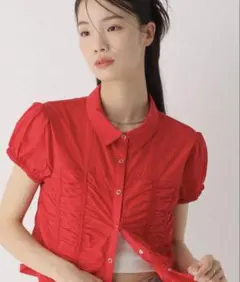 パフスリーブ シャーリングシャツ　ナイロン半袖シャツのサムネイル