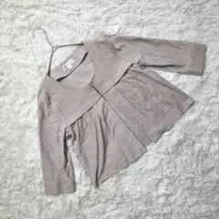 ミッシェルクラン　ノーカラージャケット【38】　七分袖　ツイード　ベージュ