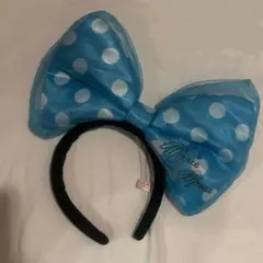 ディズニー デカリボン 水色 水玉 カチューシャ ミニー