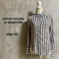 ★ベネトン 長袖 ブラウス ストライプ とろみ 透け感 伸縮性あり XSサイズ