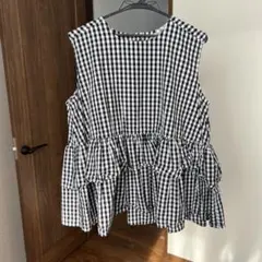 ギンガムチェック フリルノースリーブシャツ