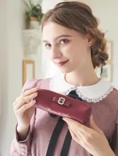 Maison de FLEUR パールビジュー合皮リボンロングポーチ　10周年