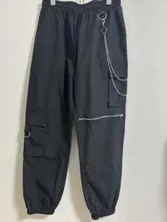 ROMWE ジッパー付きカーゴパンツ パンクデザイン ブラック M チェーン付き