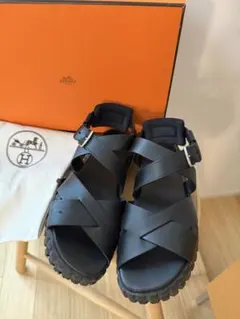 HERMES ジュニア　ブラック サンダル 37 1/2 HERMES ジュニア ブラック サンダル 37 1/2 - メルカリ