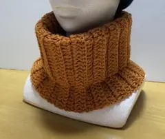 ネックウォーマー　手編み　秋冬　茶色系のオレンジ　テラコッタ　＊鐘紡Laseda