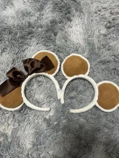 耳付きブラウンリボンカチューシャ ディズニー ミッキー ミニー