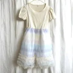 子供用ワンピース　半袖　ホワイト　パステルカラー　120サイズ