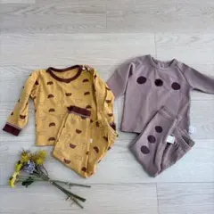 ベビーパジャマセット クマ柄　茶色ドット