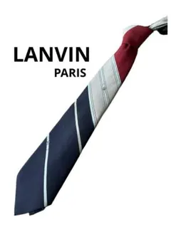 ランバンLANVIN PARIS ブランドネクタイ　斜線　ネイビー　手芸リメイクのサムネイル
