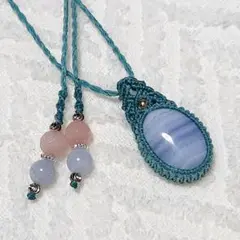 うさ様ご専用です。マクラメネックレス★ブルーレースアゲート　s220