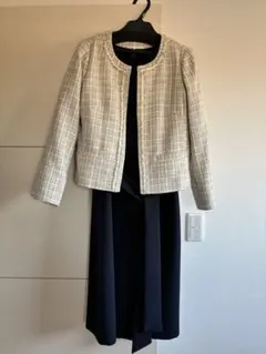ホワイト系ツイードジャケット・ドレスセット Mサイズ