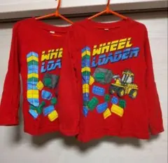 ホイールローダー　働く車長袖Tシャツ 2枚セット　工事車両　ブロック