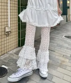 レイヤード ホワイト レース フリルパンツ
