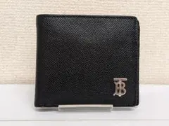 美品 バーバリー 二つ折り財布 ブラックレザー TBモノグラム