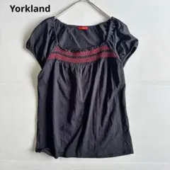 【ヨークランド】半袖Tシャツ　刺繍　黒　ブラック　スクエアネック　カットソー/Lのサムネイル
