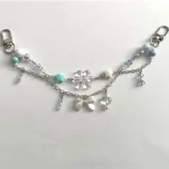 スクバチャーム 水色 リボン 花 ハート 星 ハンドメイド