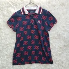 【美品】パーリーゲイツ モノグラム柄 半袖ポロシャツ 総柄 ゴルフ レディース