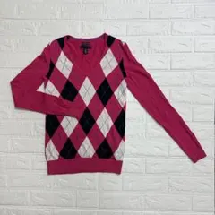 TOMMY HILFIGERアーガイルダイヤモンド柄 ピンク 長袖ニット