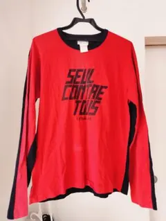 agnès b. プリント長袖Tシャツ Lサイズ レッド/ネイビー