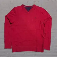 Tommy Hilfiger レッド Vネックカシミヤセーター