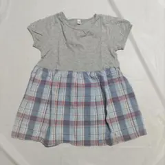 100cm 無印良品 グレー 半袖 ワンピース チェック柄 キッズ